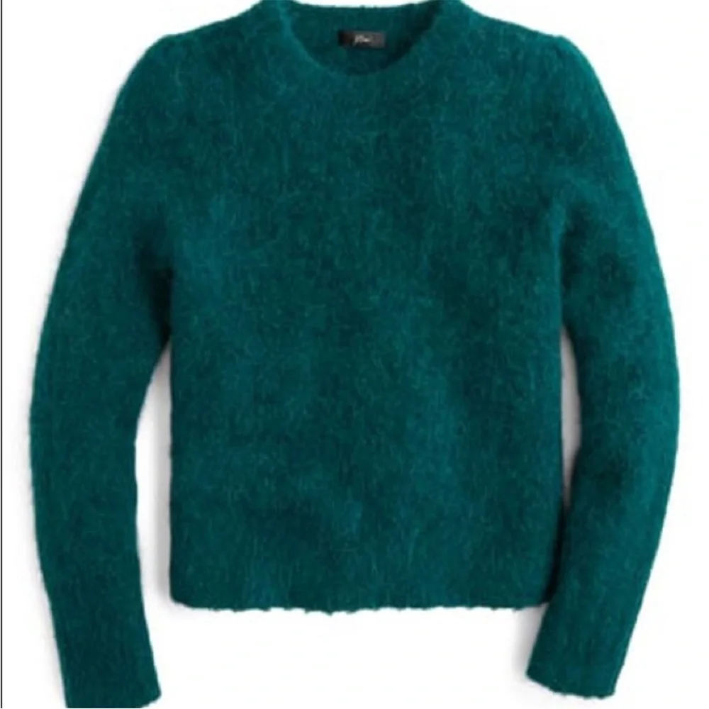 J. Crew Puff Sleeve Fuzzy Crewneck Sweater In Old Forest Alpaca Merino Blend XS